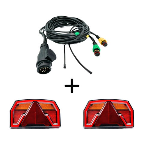 Seturi Lampi Spate Triple - Pachet iluminare remorca FT-371 NT LED O BAJONET – triple + cablaj 10m, 13Pini