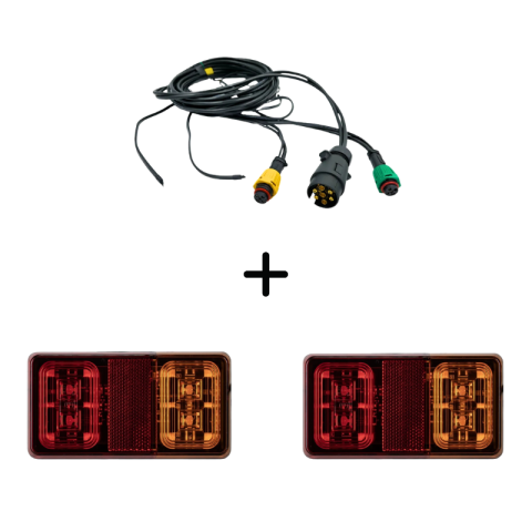 Seturi Lampi Spate Triple - Pachet iluminare remorcă L2295-B – Triple LED + Cablaj 7m, 7 Pini