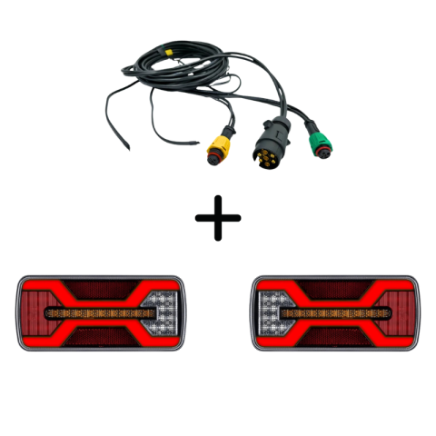 Seturi Lampi Spate Triple - Pachet iluminare remorca L2428 – triple + cablaj 3,5 m, 7Pini