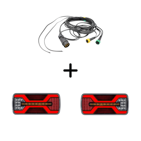 Seturi Lampi Spate Triple - Pachet iluminare remorca L2428 – triple + cablaj 4,5 m, 7Pini