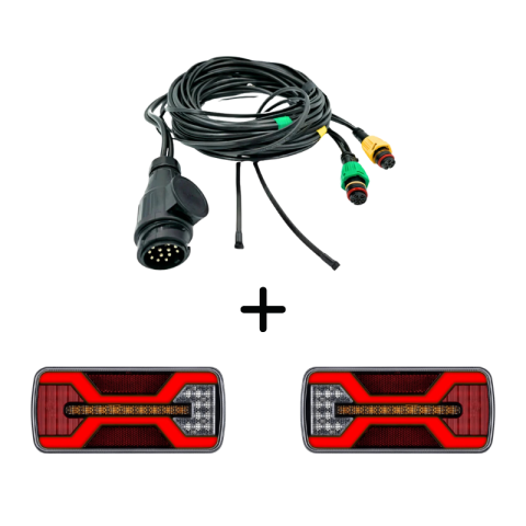 Seturi Lampi Spate Triple - Pachet iluminare remorca L2430 + L2431 – triple + cablaj 10m, 13Pini