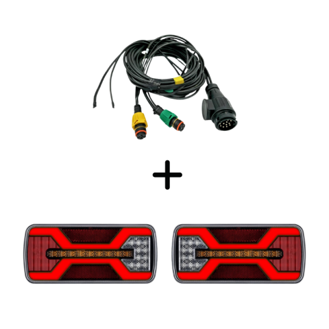 Seturi Lampi Spate Triple - Pachet iluminare remorca L2430 + L2431 – triple + cablaj 12m, 13Pini
