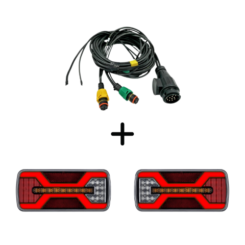 Seturi Lampi Spate Triple - Pachet iluminare remorca L2430 + L2431 – triple + cablaj 5m, 13Pini