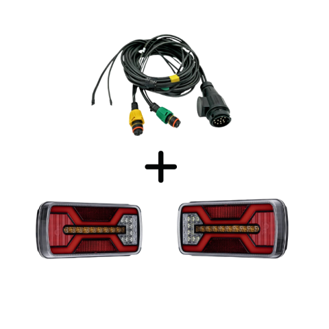 Seturi Lampi Spate Triple - Pachet iluminare remorca L2430 + L2431 – Triple LED X-SPIDER + Cablaj 10 m, 13 pini