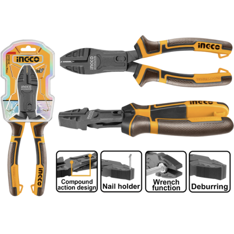 Clesti si patenti - Patent multifunctional, 18cm, Cr-V, actiune compusa, maner TPR ergonomic