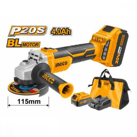 Polizor unghiular cu 2 acumulatori, Li-Ion, 20 V, 4 Ah, motor fara perii [1]