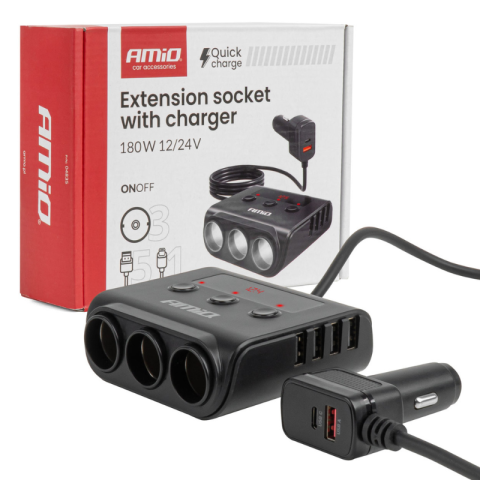 Prize bricheta & USB - Prelungitor bricheta auto, 180W cu 4 USB si afisaj LED