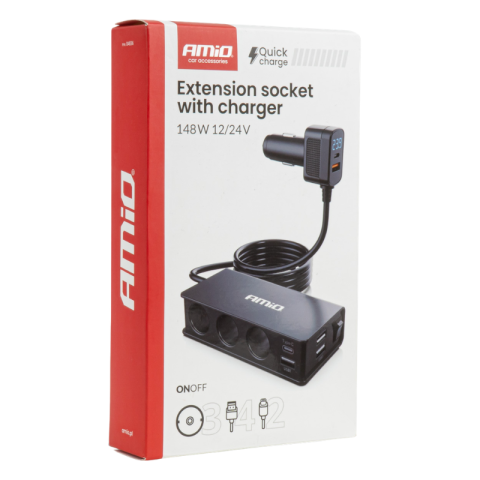 Prelungitor bricheta auto, 3 prize, 4 USB, 148W, QC PD [9]