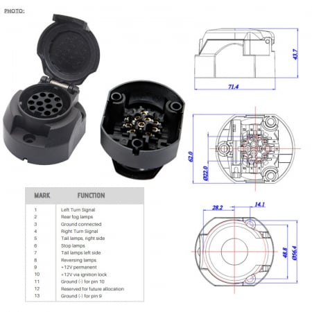 Priza electrica remorca 13 pini, mama, 12V, dimensiune redusa - Truck LED G13-D [2]