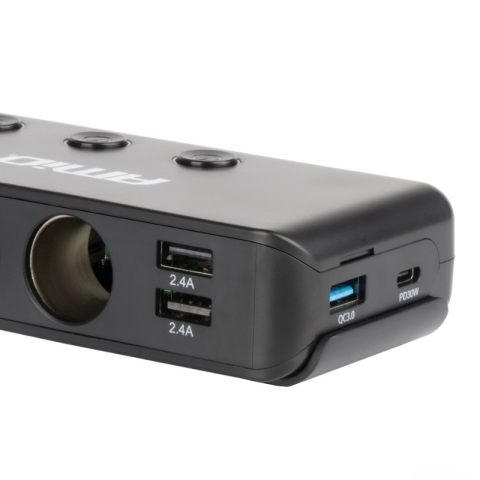 Multiplicator Priza Bricheta Auto, 3 Socluri 200W, 4 Porturi USB Quick Charge QC3.0 PD, Cablu 1m, Volmetru LED 12-24V [6]