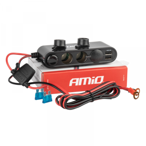Electrice auto, camioane si remorci - Priza Extensie Auto cu Voltmetru, 3 Prize Bricheta, PD30W, QC3.0, 2xUSB
