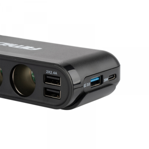Priza Extensie Auto cu Voltmetru, 3 Prize Bricheta, PD30W, QC3.0, 2xUSB [2]