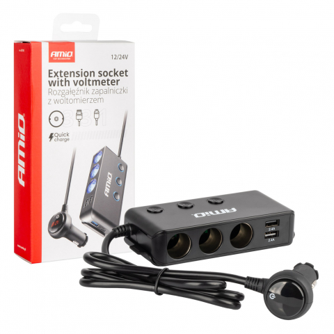 Electrice auto, camioane si remorci - Priza Extensie Auto cu Voltmetru