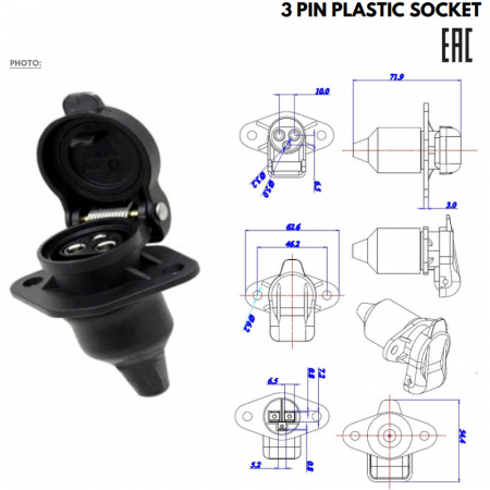 Priza, fisa electrica remorca 3 pini mama, 1224V - Truck LED E0002-A [2]