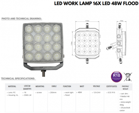Proiector de lucru, 48w, 12/24V, marşarier - Truck LED  L0151 [8]