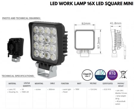 Proiector de lucru Slim, 16 LED-uri - Truck LED L0160 [6]