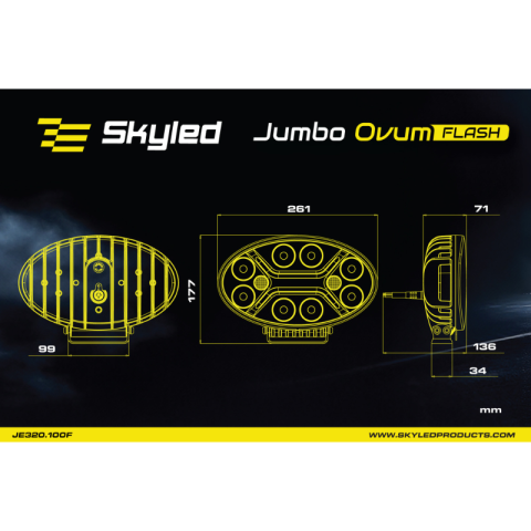 Proiector LED auxiliar Jumbo Ovum Flash, 82W, 12/24V, lumina drum, stroboscop portocaliu [12]