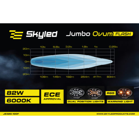 Proiector LED auxiliar Jumbo Ovum Flash, 82W, 12/24V, lumina drum, stroboscop portocaliu [13]