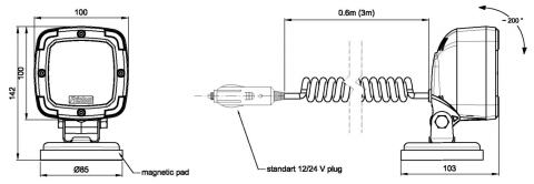 Proiector LED de lucru cu magnet, 12/24V, 14.20cm, cablu spiralat 3m, 1800lm [4]