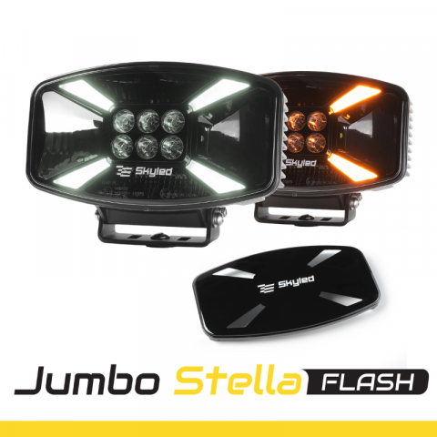 Proiectoare suplimentare, Camion, Off Road - Proiector LED, Jumbo Stella Flash FULL, 140W, 12/24V, 8500lm, 24.7cm, Pozitie Alba, Galbena, Stroboscop si capac protectie, Off Road, Tir