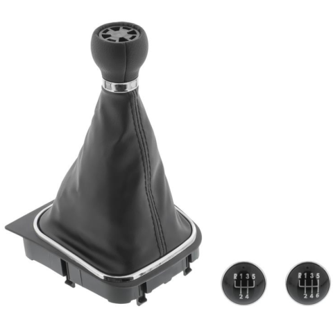 Schimbator viteze, manson piele sintetica, 5/6 trepte, negru/argintiu, insertie fixare, compatibil modele VW [0]