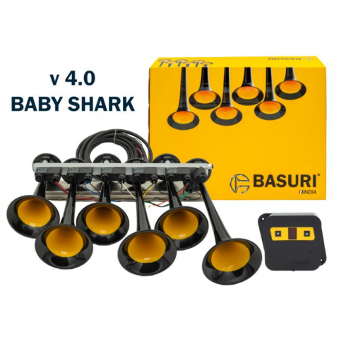 Semnal pneumatic, claxon inox pneumatic Basuri BABY SHARK 4.0, cu 22 melodii, 12/24V