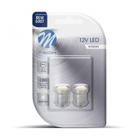 Set 2 bucati bec LED, BA15s, G18, 12V, Alb  LB088W