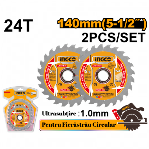 Accesorii scule electrice - Set 2 Lame, Discuri cu Vidia Ultrasubtiri 140 mm, pentru Fierastrau Circular, prindere 20mm si 16mm