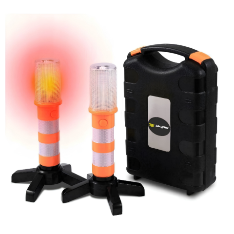 Accesorii Diverse - Set 2 lampi LED de avertizare 360° cu lumina portocalie și alba, IP44, cu magnet, suport pliabil și valiza