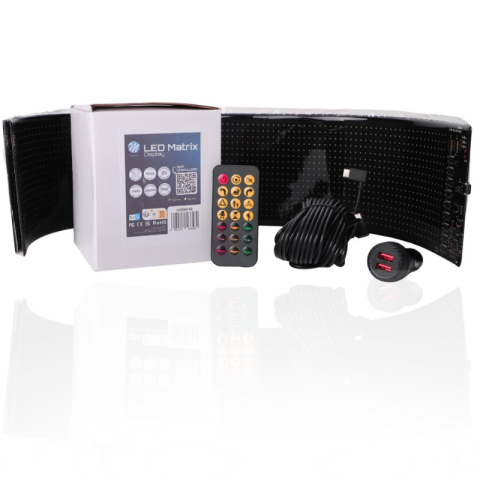 Accesorii si Echipamente Auto - Set 2 x Display LED Matrix Flexibil Programabil 12 x 59.5 cm, USB 5V, IP65, Control aplicatie Android/iOS si telecomanda