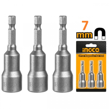 Accesorii scule electrice - Set 3 buc. cheie tubulara magnetica 1/4'', cap hexagonal 7mm x 65mm