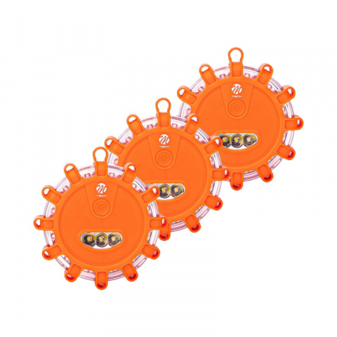 Stroboscoape Auto - Set 3 Lampi de avertizare, magnetice, 12 + 3 LED, Portocaliu cu 9 functii de urgenta