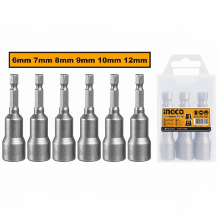 Accesorii scule electrice - Set 6 pcs. chei tubulare, cap hexagonal cu magnet - INGCO  AMN65061