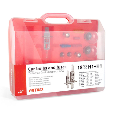 Set Becuri Auto 2 x H4 si Sigurante 18 Piese, 12V, P43t, Trusa de Rezerva Universala