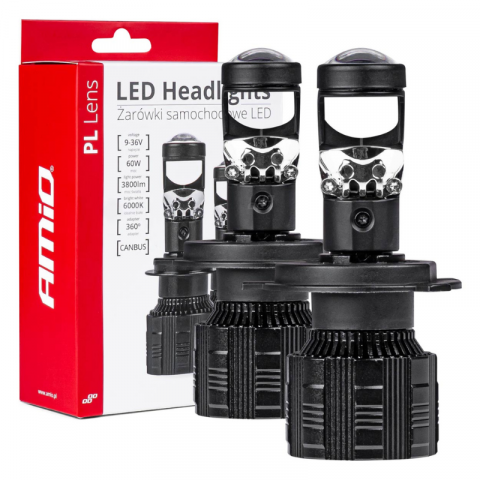 Lumini, Becuri, Proiectoare - Set Becuri LED H4, H19, cu Lentila PL, 5000K, 9-36V, 30W, 1899Lm