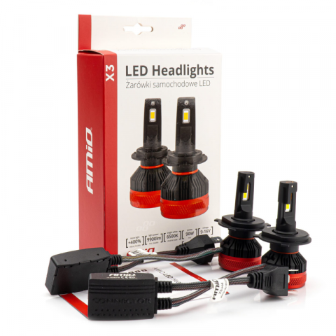 Set Becuri LED Seria X3 H4/H19, 12V, 9900lm, 6500K Alb Rece, CANBUS [7]