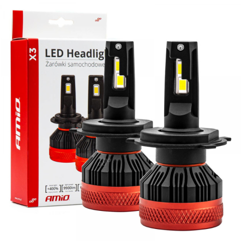 Set Becuri LED Seria X3 H4/H19, 12V, 9900lm, 6500K Alb Rece, CANBUS