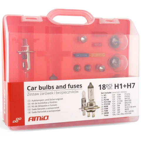 Set Becuri si Sigurante Auto 18 Piese H1 + H7 12V, Trusa de Rezerva Universala