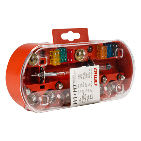 Set becuri si sigurante auto, rezerva halogen, 30 piese, H1 + H7, 12V