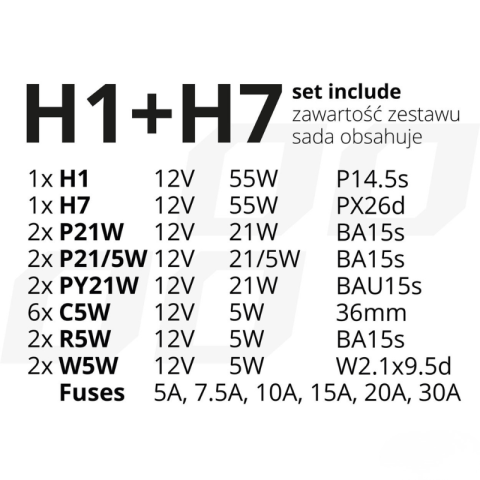 Set becuri si sigurante auto, rezerva halogen, 30 piese, H1 + H7, 12V [3]