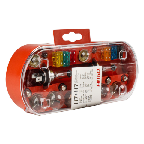 Set becuri si sigurante auto, rezerva halogen, 30 piese, H7 + H7, 12V