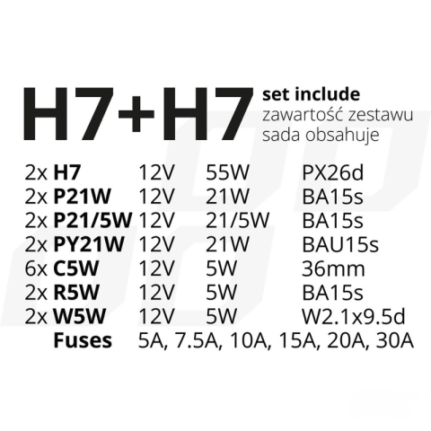 Set becuri si sigurante auto, rezerva halogen, 30 piese, H7 + H7, 12V [3]