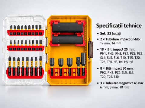 Set biti impact si tubulare 33 buc, Cr-Mo, S2 [2]
