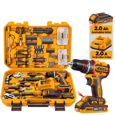 Set Bormasina 20V, 66Nm, cu 2 Acumulatori 2Ah si Trusa Scule 166 Piese, P20S [2]
