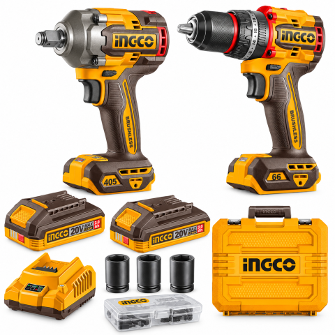 Set bormasina cu impact 20V, 66Nm, si masina de infiletat 20V, 405Nm, cu 2 acumulatori, P20S [1]