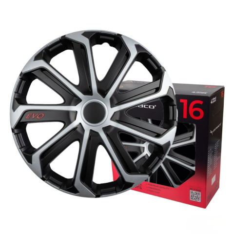 Set capace roti EVO, negru/argintiu, 16", 4 bucati, ABS, jante din otel [2]