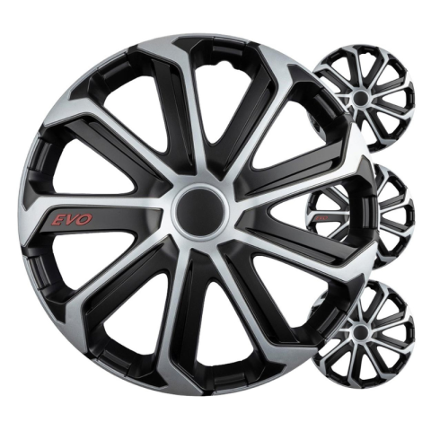 Accesorii si Echipamente Auto - Set capace roti EVO, negru/argintiu, 16", 4 bucati, ABS, jante din otel