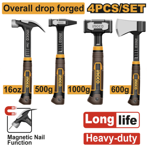 Set ciocane si secure 4 piese, profesionale, otel forjat, maner fibra sticla, heavy duty [5]