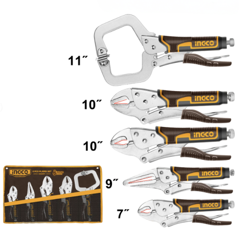 Scule si unelte - Set clesti autoblocaj, 5 piese, otel calit nichelat, manere ergonomice, husa depozitare inclusa