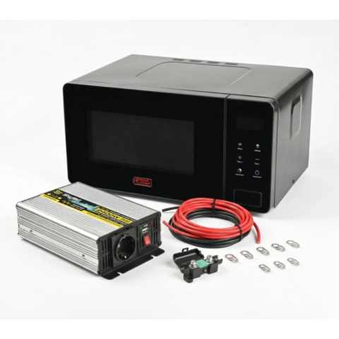 Bucatarie auto - Set Cuptor cu Microunde RoadChef, 600W, 15L, negru, invertor 24–230V 1200W (2400W varf), sinus modificat, kit complet conectare camion